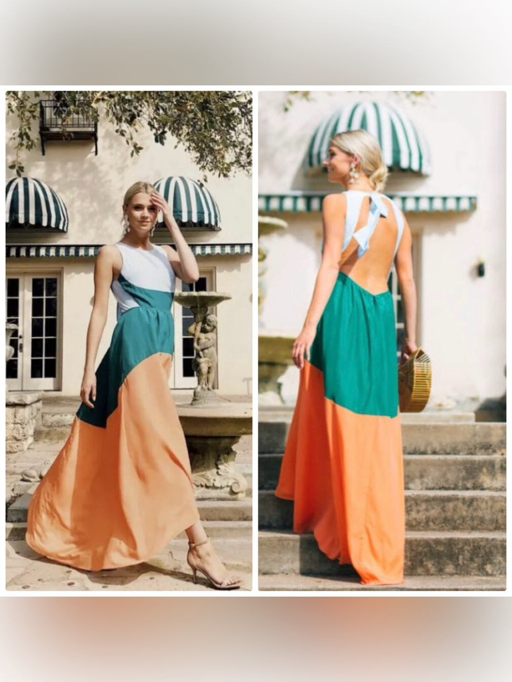 Tuckernuck Eden backless high low maxi gown in Colorblock blue green orange - s